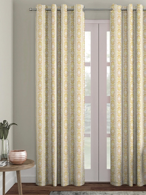 

HOUZZCODE White & Mustard Single Black Out Door Curtain