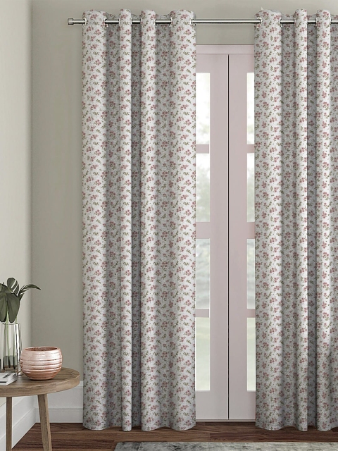 

HOUZZCODE White & Pink Single Black Out Door Curtain