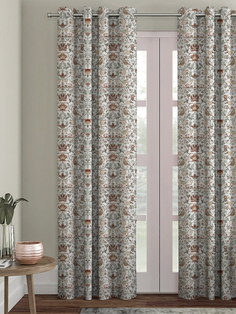

HOUZZCODE White & Grey Single Printed Black Out Door Curtain
