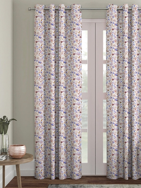 

HOUZZCODE White & Blue Single Black Out Long Door Curtain
