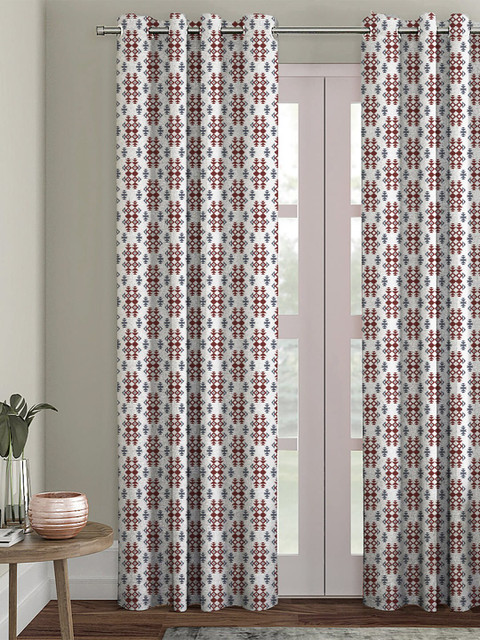 

HOUZZCODE White & Maroon Single Black Out Door Curtain