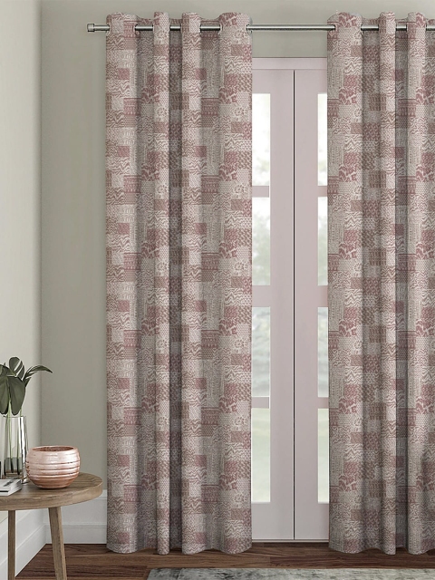 

HOUZZCODE Pink & Off-White Single Black Out Long Door Curtain