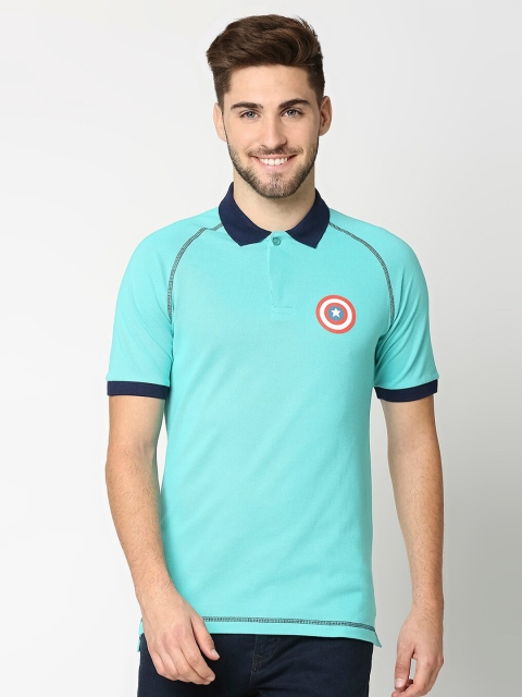 

Bewakoof Men Turquoise Blue Pure Cotton Solid Polo Collar T-shirt