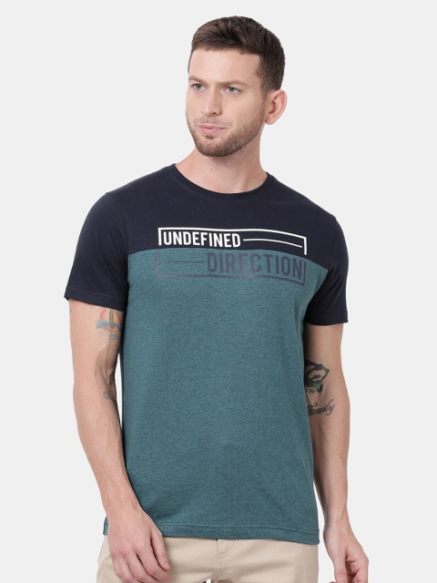 

t-base Men Green Colourblocked Round Neck Cotton T-shirt