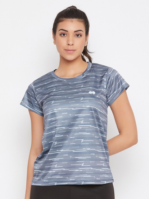 

Clovia Women Grey & Blue Printed Slim Fit Round Neck T-shirt
