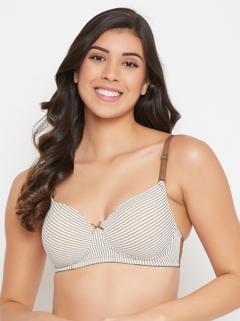 

Clovia Women White Printed Full Cup Striped Multiway T-shirt Bra