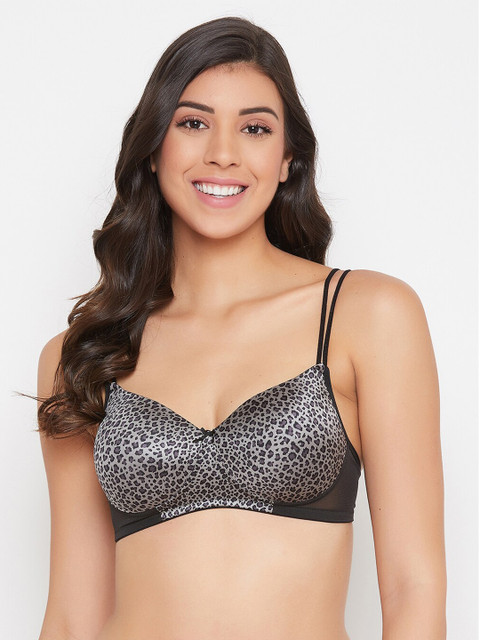 

Clovia Grey & Black Printed Non-Wired Lightly Padded T-shirt Bra BR1737W1336E