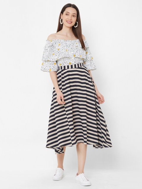 

ZOLA Women White & Yellow Printed Top with Skirt