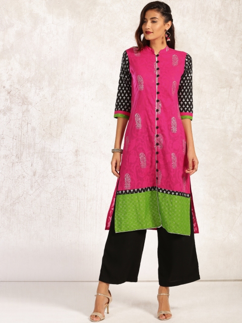 

Anouk Women Pink & Black Printed A-Line Kurta
