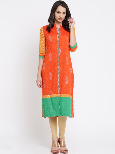 

Anouk Women Orange Printed Straight Kurta