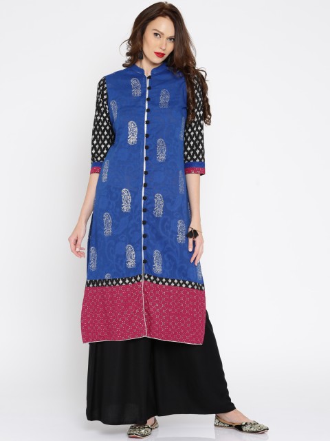 

Anouk Women Blue Printed Straight Kurta