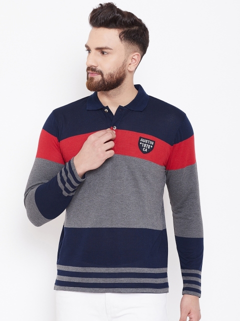 

Austin wood Men Navy Blue Colourblocked Cotton Polo Collar T-shirt