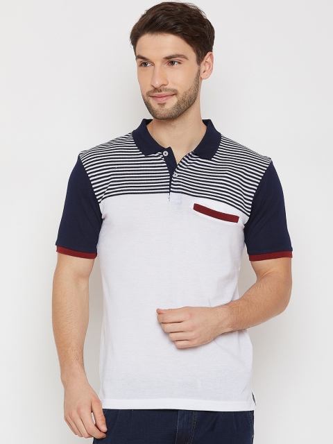 

Austin wood Men White Striped Polo Collar T-shirt