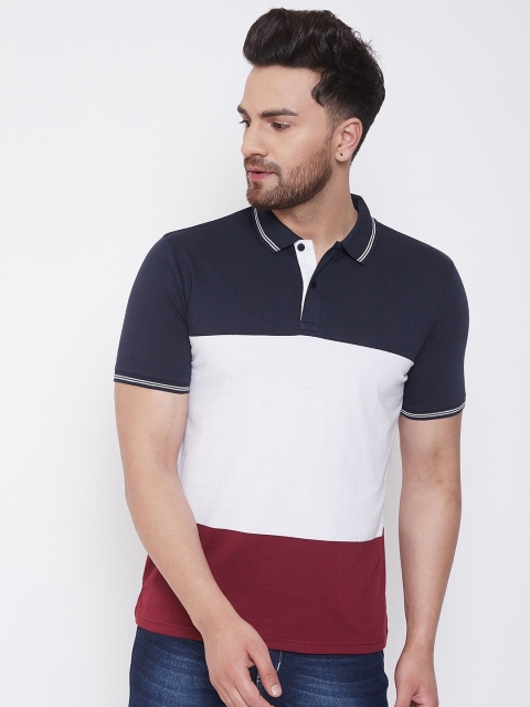 

Austin wood Men White Colourblocked Cotton Polo Collar T-shirt