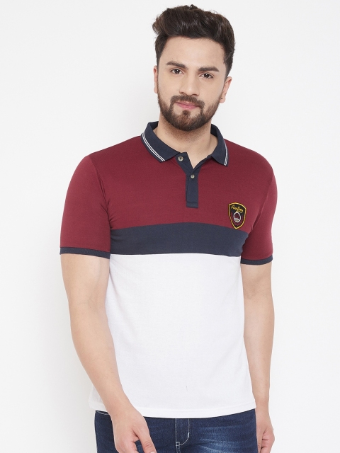 

Austin wood Men White Colourblocked Cotton Polo Collar T-shirt