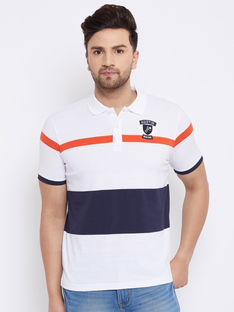 

Austin wood Men White Colourblocked Cotton Polo Collar T-shirt