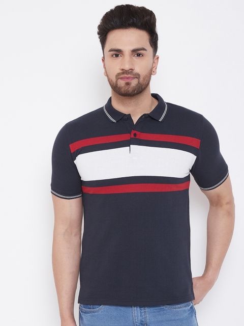 

Austin wood Men Navy Blue Colourblocked Cotton Polo Collar T-shirt