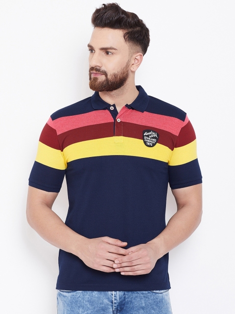 

Austin wood Men Navy Blue Colourblocked Cotton Polo Collar T-shirt