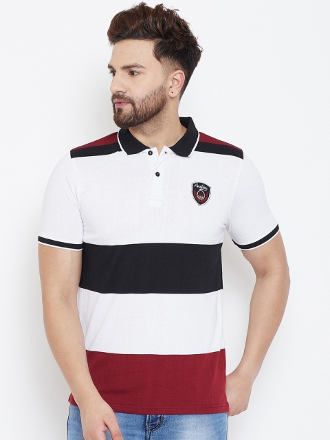 

Austin wood Men White Colourblocked Cotton Polo Collar T-shirt