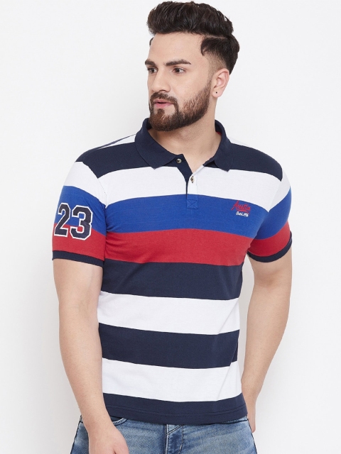 

Austin wood Men White Colourblocked Cotton Polo Collar T-shirt