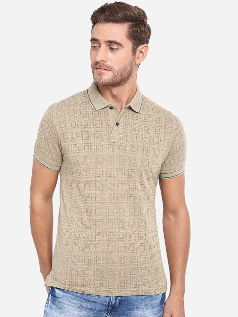 

Greenfibre Men Beige Self Design Polo Collar T-shirt