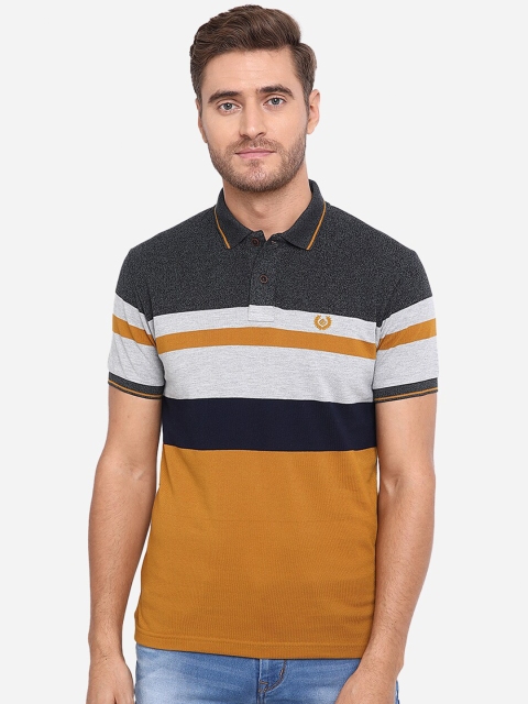 

Greenfibre Men Mustard Yellow & Charcoal Grey Colourblocked Polo Collar T-shirt