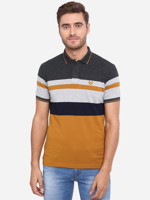 

Greenfibre Men Mustard Yellow & Charcoal Grey Colourblocked Polo Collar T-shirt