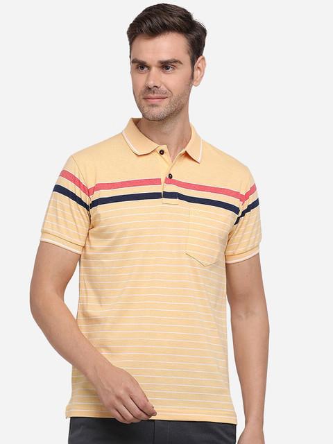 

Greenfibre Men Yellow Striped Polo Collar T-shirt