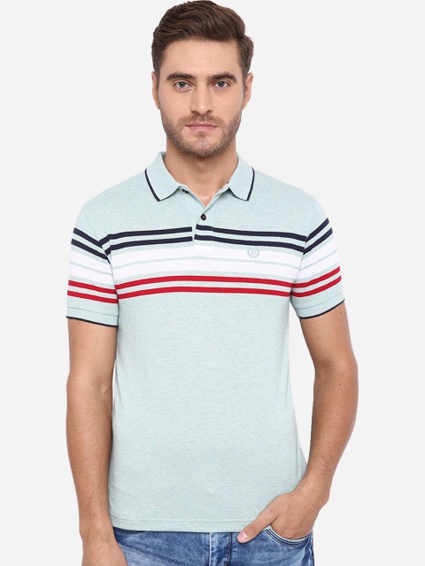

Greenfibre Men Green Striped Polo Collar T-shirt