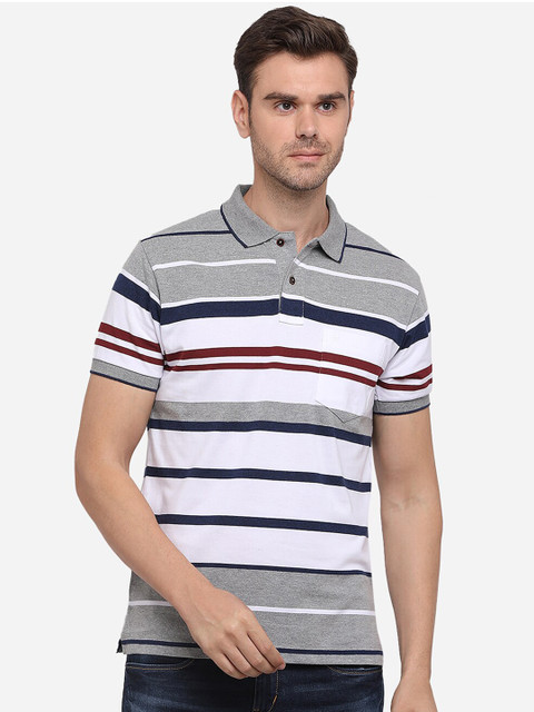 

Greenfibre Men Grey Melange Colourblocked Polo Collar T-shirt