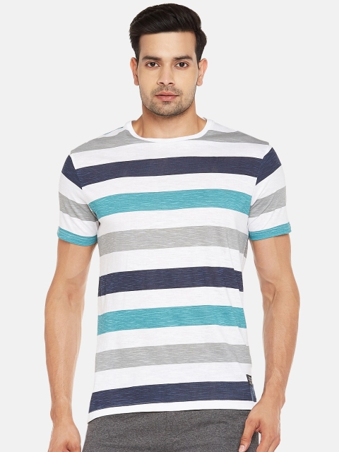 

People Men Blue Striped Round Neck Pure Cotton T-shirt