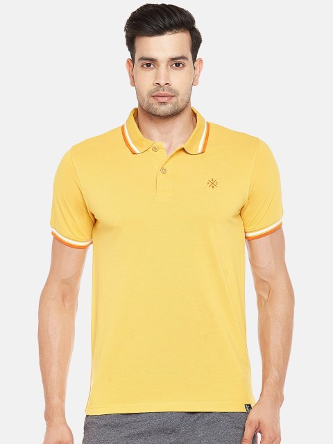 

People Men Mustard Solid Polo Collar T-shirt