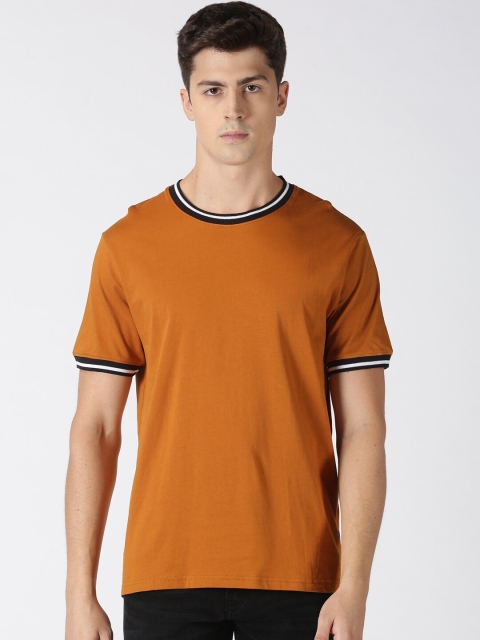 

Blue Saint Men Brown Solid Round Neck Pure Cotton T-shirt