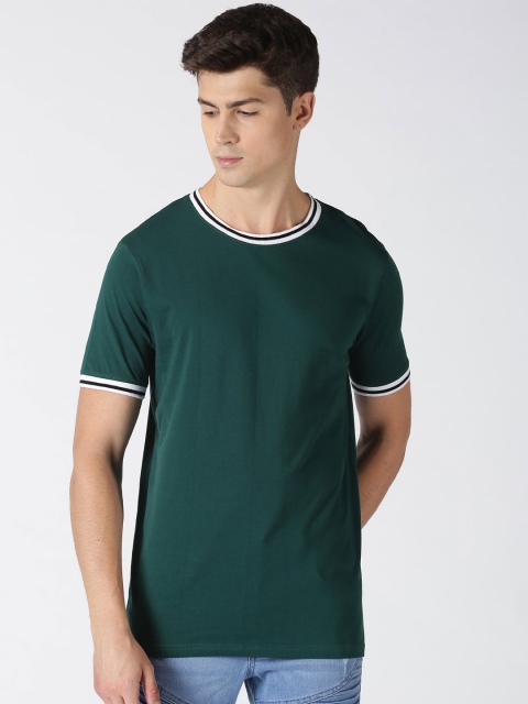 

Blue Saint Men Green Solid Round Neck Pure Cotton T-shirt