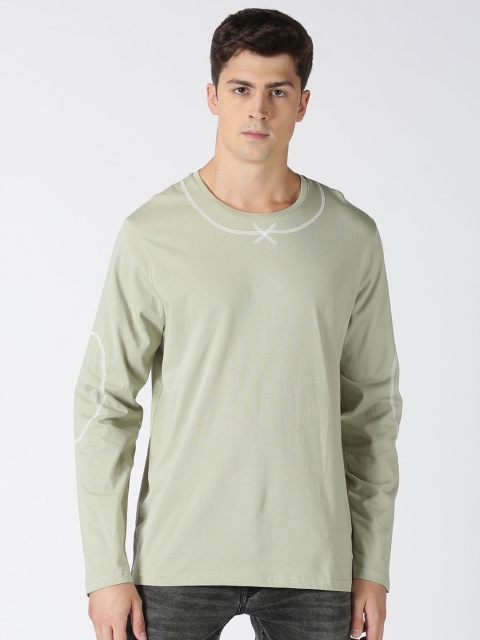 

Blue Saint Men Green Solid Round Neck Pure Cotton T-shirt