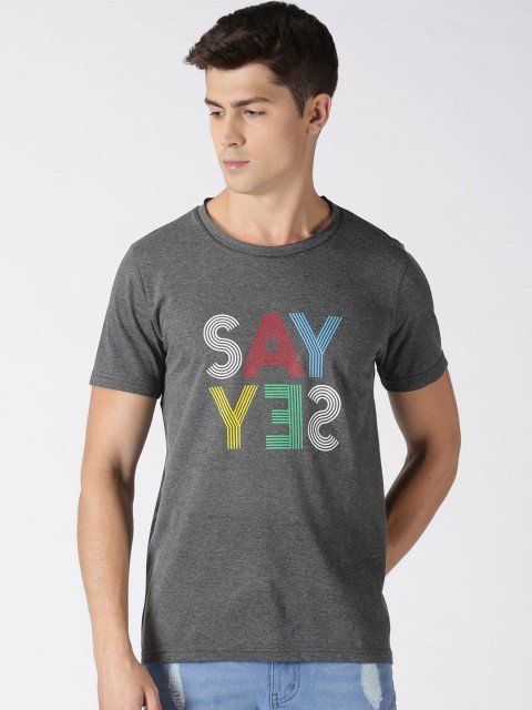 

Blue Saint Men Grey Printed Round Neck Pure Cotton T-shirt