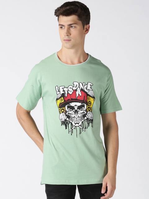 

Blue Saint Men Green Printed Round Neck Pure Cotton T-shirt