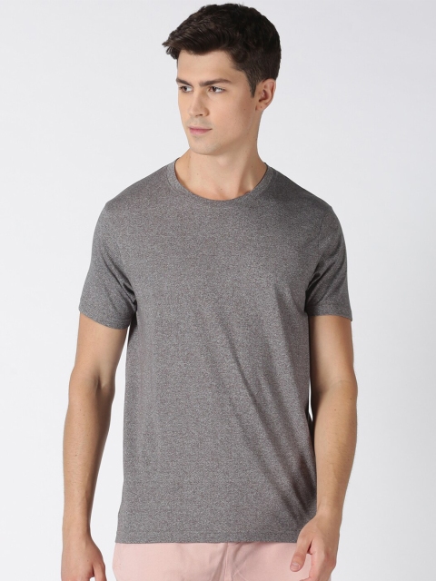 

Blue Saint Men Grey Solid Round Neck Pure Cotton T-shirt
