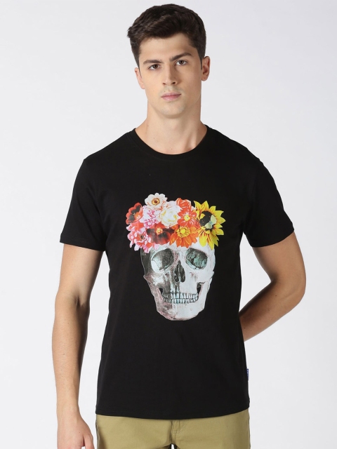 

Blue Saint Men Black Printed Round Neck Pure Cotton T-shirt