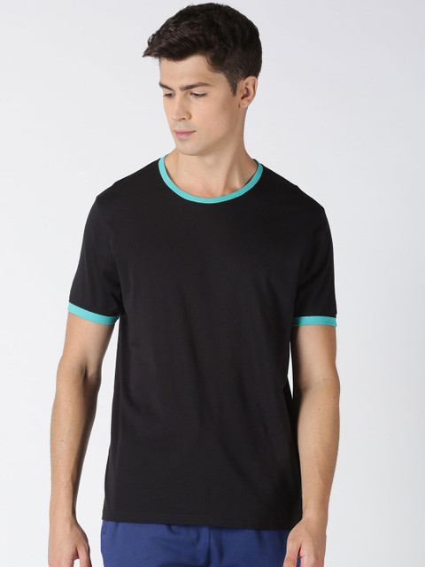 

Blue Saint Men Black Solid Round Neck Pure Cotton T-shirt
