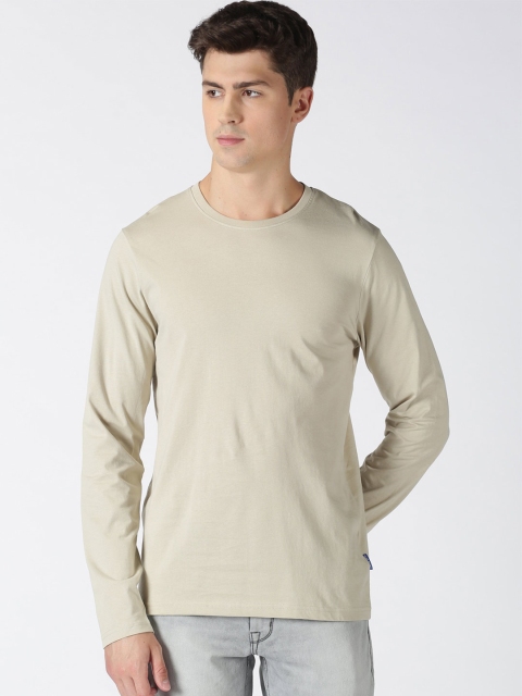 

Blue Saint Men Beige Solid Round Neck Pure Cotton T-shirt
