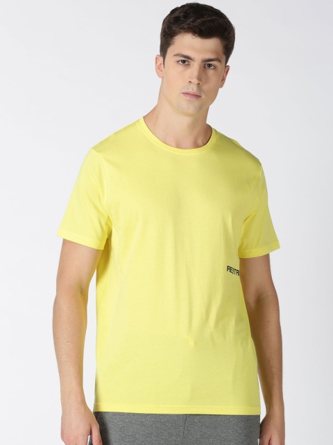 

Blue Saint Men Yellow Solid Round Neck Pure Cotton T-shirt