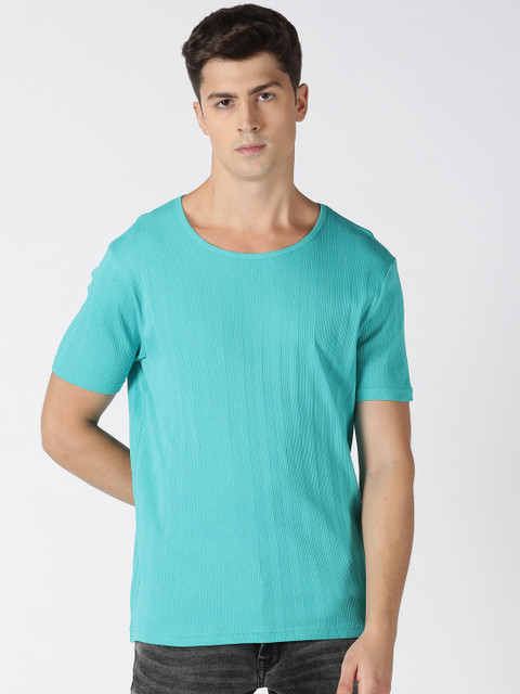 

Blue Saint Men Turquoise Blue Solid Round Neck Pure Cotton T-shirt