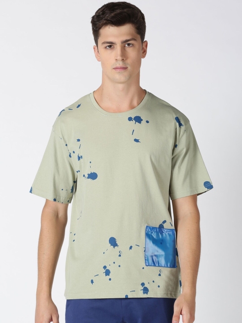 

Blue Saint Men Green Printed Round Neck Pure Cotton T-shirt