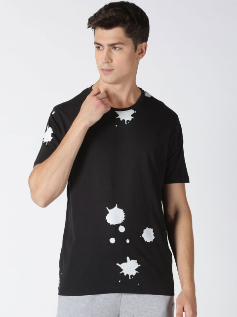 

Blue Saint Men Black Printed Round Neck Cotton T-shirt