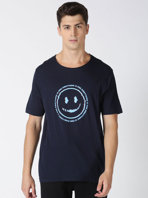 

Blue Saint Men Navy Blue Printed Round Neck Cotton T-shirt