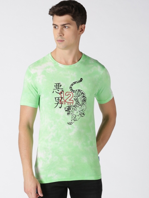 

Blue Saint Men Green Printed Round Neck Cotton T-shirt