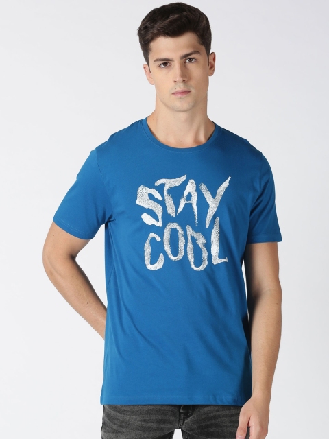 

Blue Saint Men Blue Printed Round Neck Cotton T-shirt
