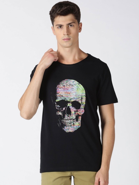 

Blue Saint Men Black Printed Round Neck Cotton T-shirt