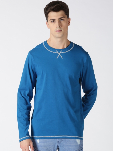 

Blue Saint Men Blue Solid Round Neck Cotton T-shirt